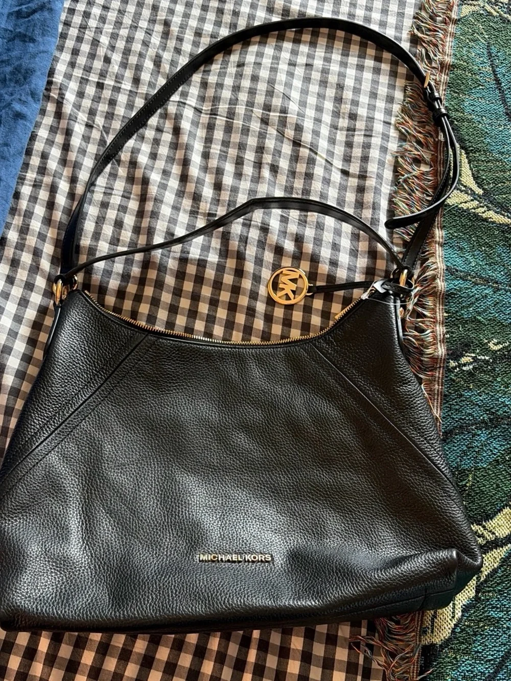 Michael Kors Black Pebbled Leather Hobo with Gold Hardware
